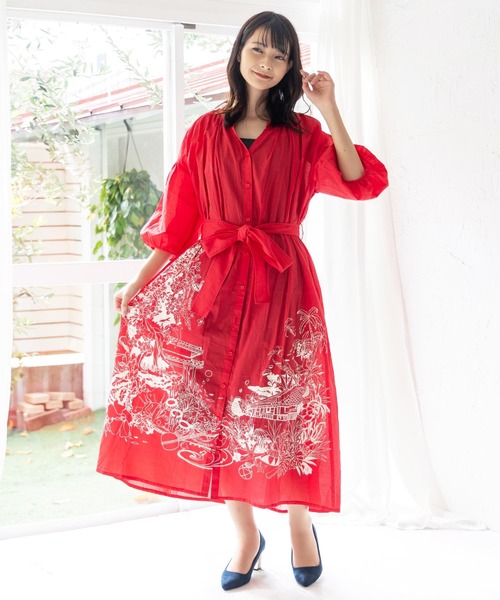 レオナール桜とサクランボの花柄 七分袖ワンピース⭐️極美品⭐️ LEONARD - 極美品 レオナール LEONARD FASHION ワンピース 七分