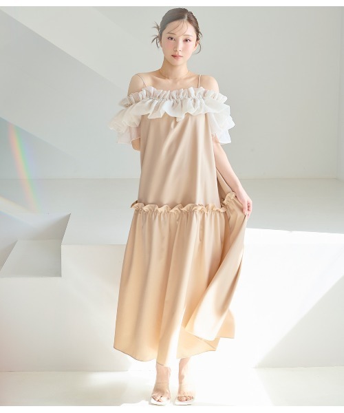 PEACH JOHN（ピーチジョン）の「オフショルフリルワンピ（ワンピース・レディース・ベージュ/ホワイト/ブラック・ONE SIZE）」の12枚目の写真