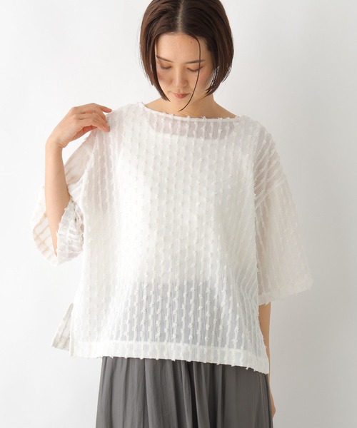 デブリンコ645BRILLANTE袖シアーメッシュ切替ハイテンションリブT アシンメトリー切り替えTシャツ | O F T A S