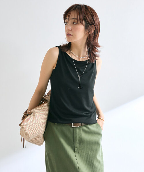 RIVE DROITE（リヴドロワ）の「【MONN.:.(モン)】MONN/ボートネックタンク（タンクトップ・レディース・ブラック/チャコールグレー/オフホワイト・FREE）」の2枚目の写真