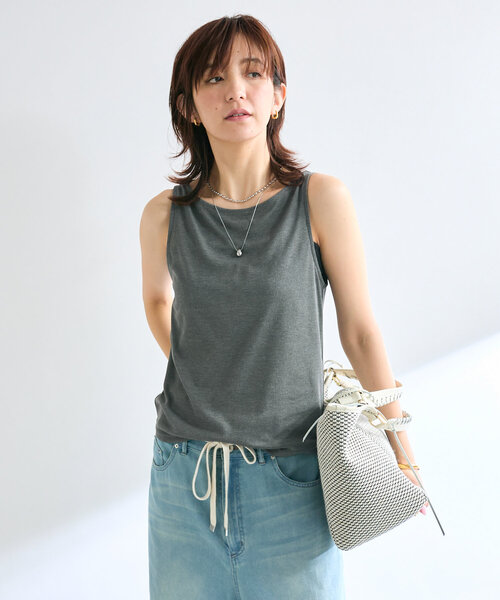 RIVE DROITE（リヴドロワ）の「【MONN.:.(モン)】MONN/ボートネックタンク（タンクトップ・レディース・ブラック/チャコールグレー/オフホワイト・FREE）」の16枚目の写真