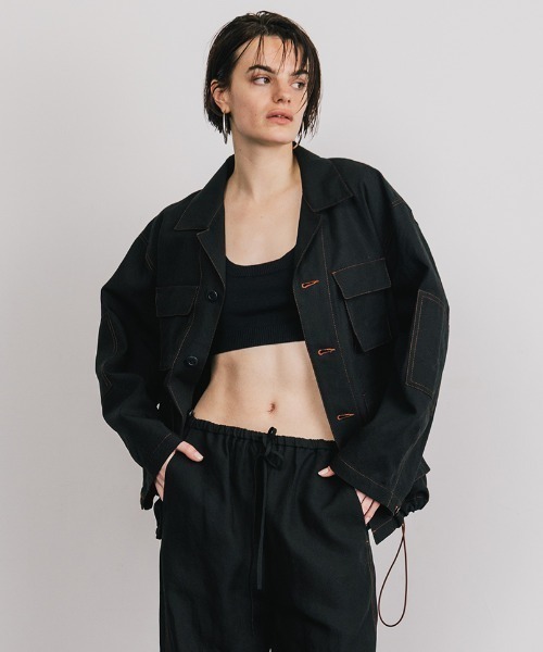 CREDONA（クレドナ）の「TENCEL BDU JACKET/テンセルジャケット（ミリタリージャケット・レディース・ブラック/アイボリー・FREE）」の7枚目の写真
