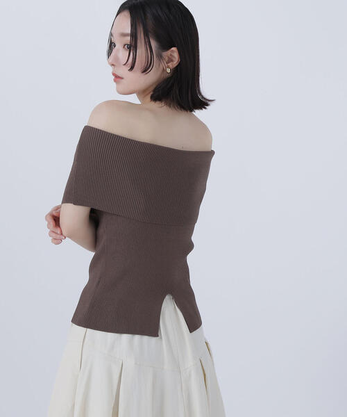 machatt オフショル　リブニット machatt オフショルダーリブニット（ブラック）