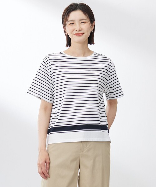 J.PRESS Ladies(J.プレス レディス)の「【洗える】パネルボーダー Tシャツ(Tシャツ/カットソー・レディース・ネイビー系1/ブラック系2/ダークブラウン系1・SMALL)」の3枚目の写真