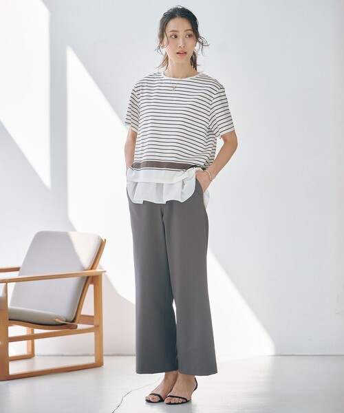 J.PRESS Ladies(J.プレス レディス)の「【洗える】パネルボーダー Tシャツ(Tシャツ/カットソー・レディース・ネイビー系1/ブラック系2/ダークブラウン系1・SMALL)」の5枚目の写真