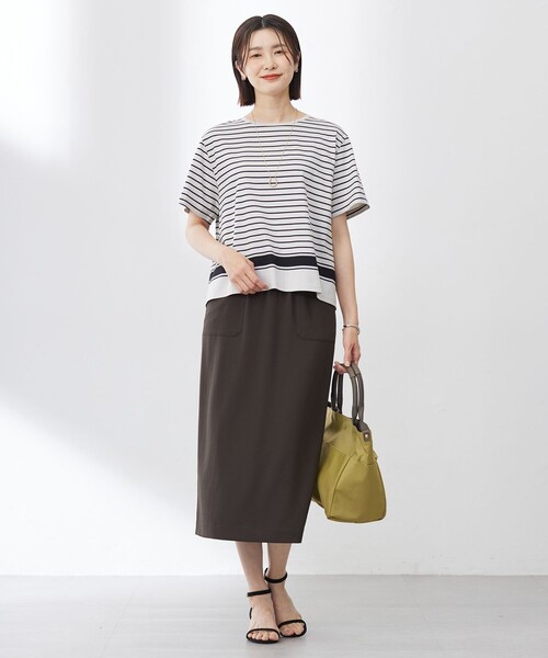 J.PRESS Ladies(J.プレス レディス)の「【洗える】パネルボーダー Tシャツ(Tシャツ/カットソー・レディース・ネイビー系1/ブラック系2/ダークブラウン系1・SMALL)」の7枚目の写真