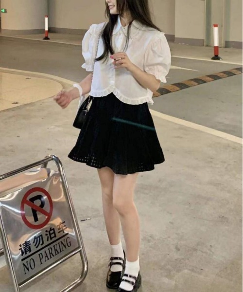 WEGO(ウィゴー)の「WEGO/フリルガーリー丸襟ブラウス(シャツ/ブラウス・レディース・ピンク/ホワイト・SMALL/MEDIUM)」の6枚目の写真