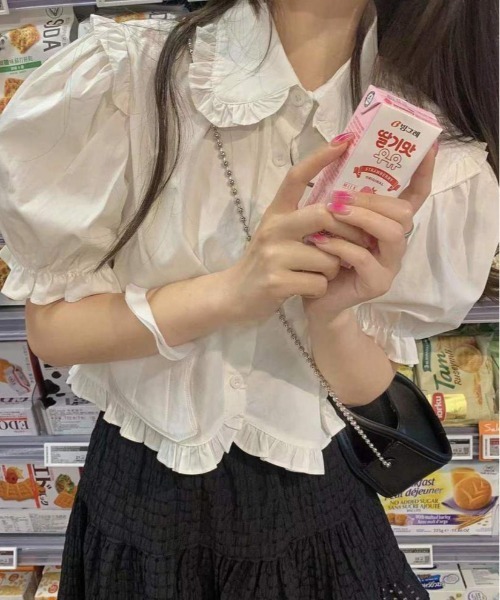 WEGO(ウィゴー)の「WEGO/フリルガーリー丸襟ブラウス(シャツ/ブラウス・レディース・ピンク/ホワイト・SMALL/MEDIUM)」の8枚目の写真