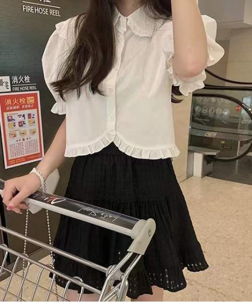 WEGO(ウィゴー)の「WEGO/フリルガーリー丸襟ブラウス(シャツ/ブラウス・レディース・ピンク/ホワイト・SMALL/MEDIUM)」の9枚目の写真