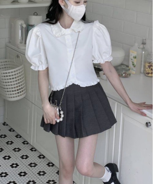 WEGO(ウィゴー)の「WEGO/フリルガーリー丸襟ブラウス(シャツ/ブラウス・レディース・ピンク/ホワイト・SMALL/MEDIUM)」の10枚目の写真