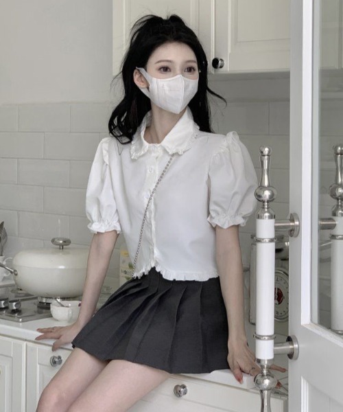 WEGO(ウィゴー)の「WEGO/フリルガーリー丸襟ブラウス(シャツ/ブラウス・レディース・ピンク/ホワイト・SMALL/MEDIUM)」の12枚目の写真