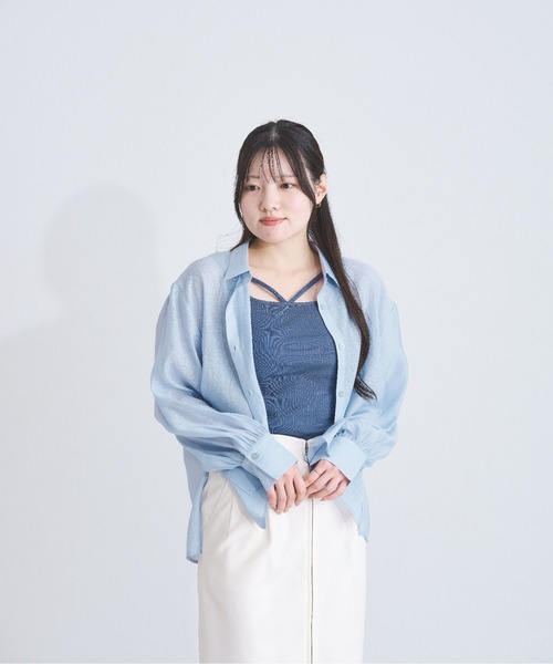 MISCH MASCH(ミッシュマッシュ)の「ZOZO限定 シアーカラーシャツ(シャツ/ブラウス・レディース・ブルー/ピンク/ベージュ・フリ-)」の10枚目の写真