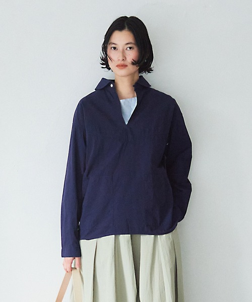 LA MARINE FRANCAISE(マリン フランセーズ)の「NATIC別注 マイクロサッカーシャツ(Tシャツ/カットソー・レディース・ホワイト/ネイビー・FREE)」の2枚目の写真