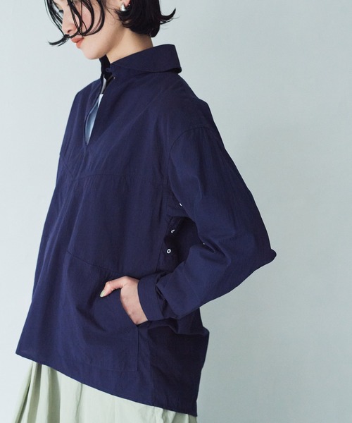 LA MARINE FRANCAISE(マリン フランセーズ)の「NATIC別注 マイクロサッカーシャツ(Tシャツ/カットソー・レディース・ホワイト/ネイビー・FREE)」の4枚目の写真