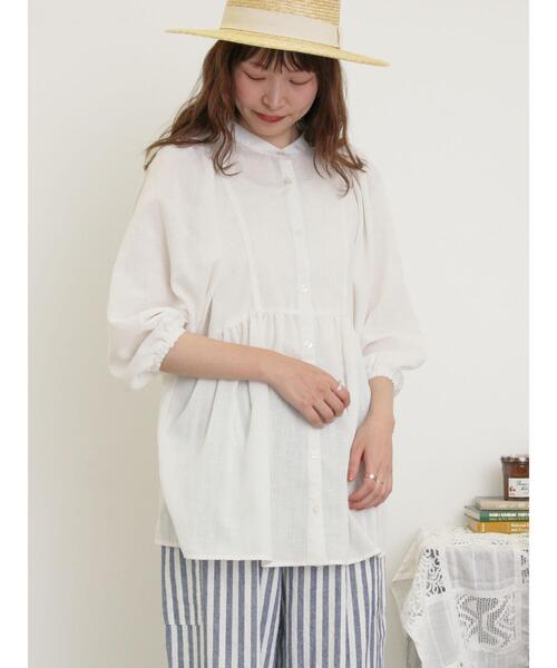 Samansa Mos2(サマンサ モスモス)の「切替ギャザーオーバーブラウス(シャツ/ブラウス・レディース・ブルー/ブラック/オフホワイト/イエロー・F)」の6枚目の写真