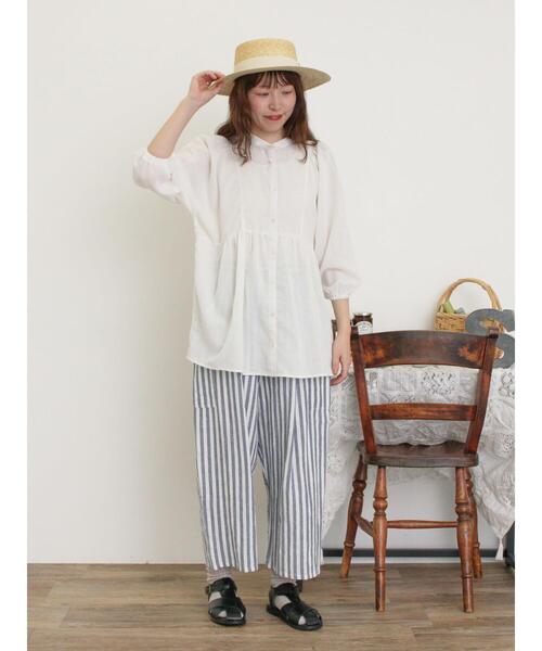 Samansa Mos2(サマンサ モスモス)の「切替ギャザーオーバーブラウス(シャツ/ブラウス・レディース・ブルー/ブラック/オフホワイト/イエロー・F)」の8枚目の写真