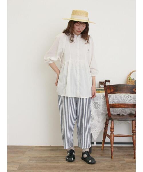 Samansa Mos2(サマンサ モスモス)の「切替ギャザーオーバーブラウス(シャツ/ブラウス・レディース・ブルー/ブラック/オフホワイト/イエロー・F)」の9枚目の写真