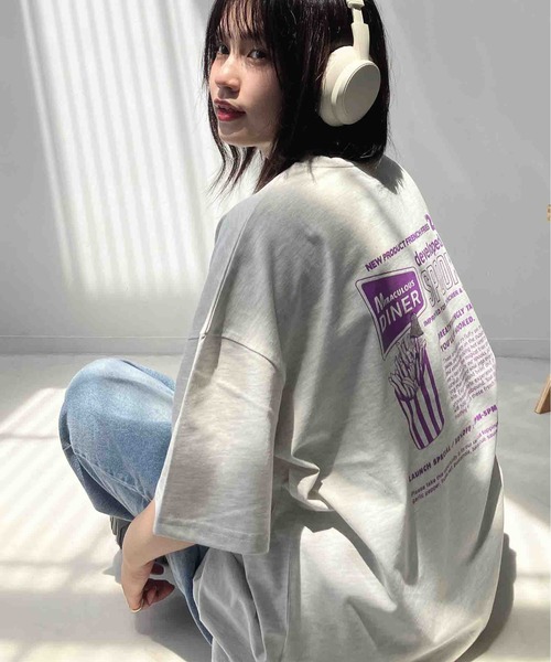 AS KNOW AS plus(アズノゥアズプラス)の「●ワンポイント刺繍 おばけプリントビッグサイズ半袖Tシャツ(Tシャツ/カットソー・レディース・オフホワイト/スミクロ/オートミール/ワイン系/ホワイト系/ブラック系/アイボリー系1/ブラック系1/ピンク系1/ホワイト系1・FREE)」の8枚目の写真