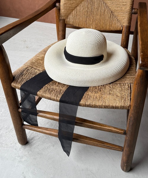 MAISON BREEZE（メゾンブリーズ）の「【MAISON BREEZE】リボン付きつば広麦わら帽子 KNF-TP（ハット・レディース・ベージュ/ブラック/アイボリー・FREE）」の4枚目の写真