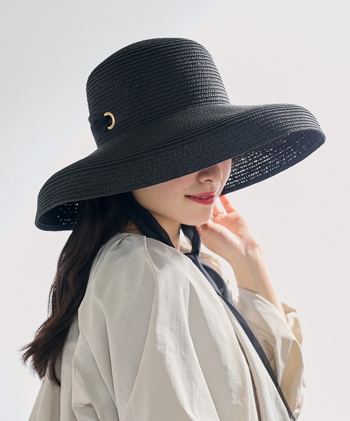 MAISON BREEZE（メゾンブリーズ）の「【MAISON BREEZE】リボン付きつば広麦わら帽子 KNF-TP（ハット・レディース・ベージュ/ブラック/アイボリー・FREE）」の13枚目の写真