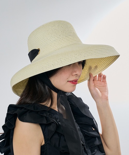 MAISON BREEZE（メゾンブリーズ）の「【MAISON BREEZE】リボン付きつば広麦わら帽子 KNF-TP（ハット・レディース・ベージュ/ブラック/アイボリー・FREE）」の7枚目の写真