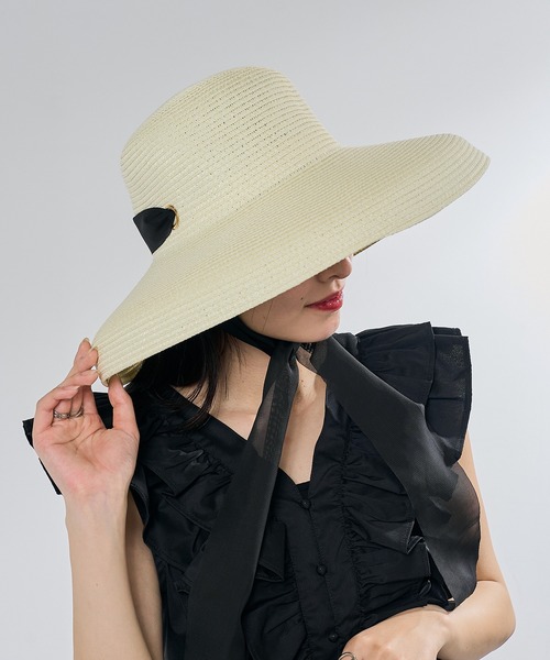 MAISON BREEZE（メゾンブリーズ）の「【MAISON BREEZE】リボン付きつば広麦わら帽子 KNF-TP（ハット・レディース・ベージュ/ブラック/アイボリー・FREE）」の8枚目の写真