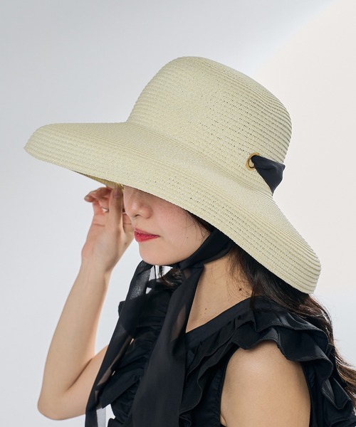 MAISON BREEZE（メゾンブリーズ）の「【MAISON BREEZE】リボン付きつば広麦わら帽子 KNF-TP（ハット・レディース・ベージュ/ブラック/アイボリー・FREE）」の9枚目の写真