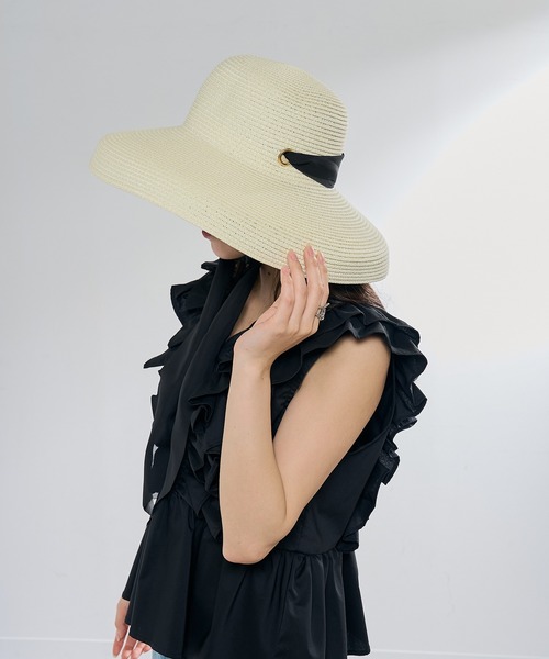 MAISON BREEZE（メゾンブリーズ）の「【MAISON BREEZE】リボン付きつば広麦わら帽子 KNF-TP（ハット・レディース・ベージュ/ブラック/アイボリー・FREE）」の11枚目の写真