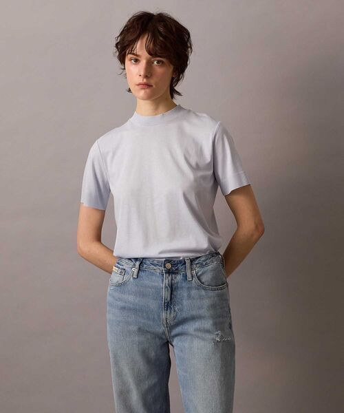 Calvin Klein（カルバン・クライン）の「シルクタッチ ショートスリーブ セーターTシャツ（Tシャツ/カットソー・レディース・レッド/ライトブルー・S/XS/XXS）」の2枚目の写真
