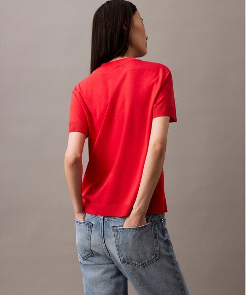 Calvin Klein（カルバン・クライン）の「シルクタッチ ショートスリーブ セーターTシャツ（Tシャツ/カットソー・レディース・レッド/ライトブルー・S/XS/XXS）」の11枚目の写真