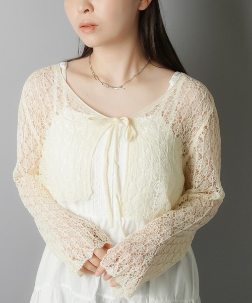 LAPINE BLANCHE コットンレース　ボレロ　カーディガン Revo.（レボ）の「透かし編み風 花柄 フラワーモチーフ レース