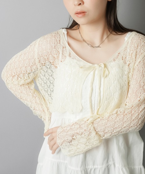 SPINNS（スピンズ）の「透かし編みニットボレロ/カーディガン（カーディガン/ボレロ・レディース・ホワイト/ブラック/アイボリー/ワイン・ONESIZE）」の6枚目の写真