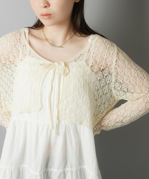 SPINNS（スピンズ）の「透かし編みニットボレロ/カーディガン（カーディガン/ボレロ・レディース・ホワイト/ブラック/アイボリー/ワイン・ONESIZE）」の7枚目の写真