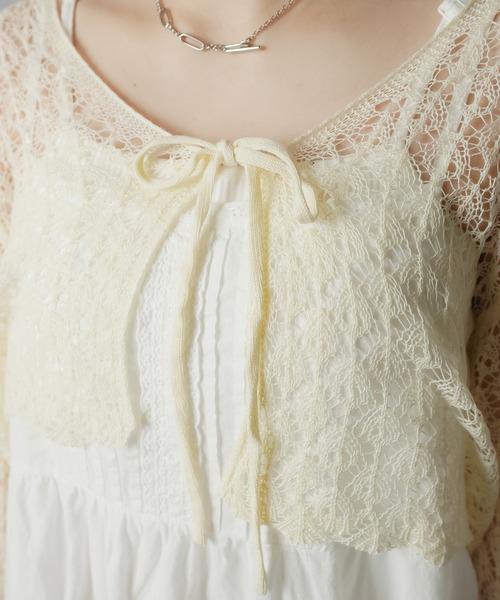 SPINNS（スピンズ）の「透かし編みニットボレロ/カーディガン（カーディガン/ボレロ・レディース・ホワイト/ブラック/アイボリー/ワイン・ONESIZE）」の8枚目の写真