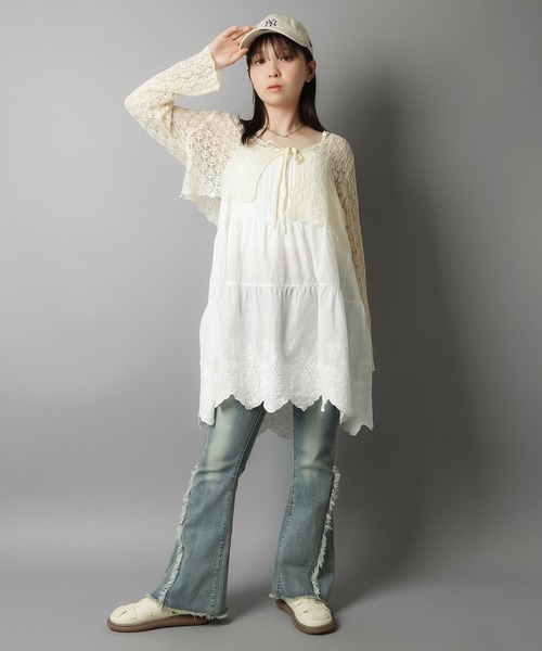 SPINNS（スピンズ）の「透かし編みニットボレロ/カーディガン（カーディガン/ボレロ・レディース・ホワイト/ブラック/アイボリー/ワイン・ONESIZE）」の10枚目の写真