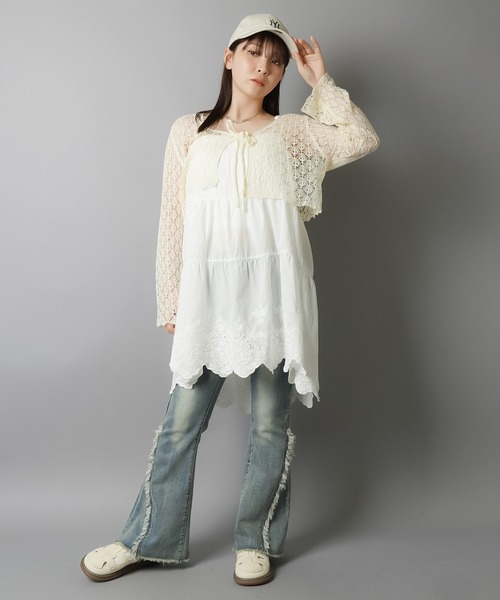 SPINNS（スピンズ）の「透かし編みニットボレロ/カーディガン（カーディガン/ボレロ・レディース・ホワイト/ブラック/アイボリー/ワイン・ONESIZE）」の11枚目の写真