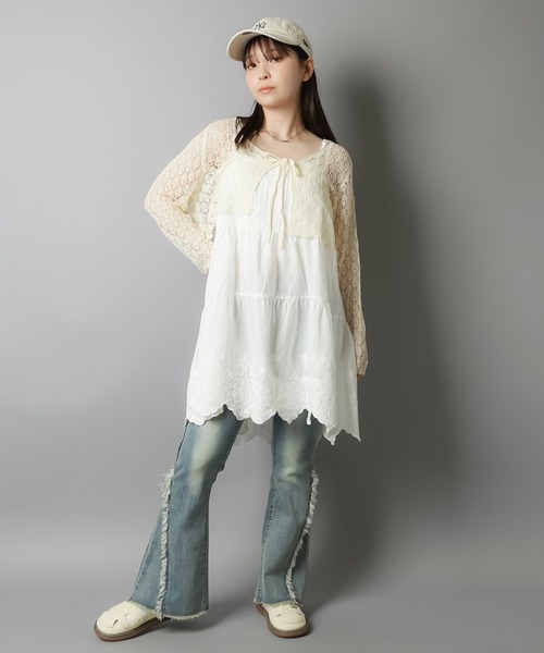 LAPINE BLANCHE コットンレース　ボレロ　カーディガン Revo.（レボ）の「透かし編み風 花柄 フラワーモチーフ レース