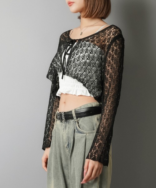 SPINNS（スピンズ）の「透かし編みニットボレロ/カーディガン（カーディガン/ボレロ・レディース・ホワイト/ブラック/アイボリー/ワイン・ONESIZE）」の20枚目の写真