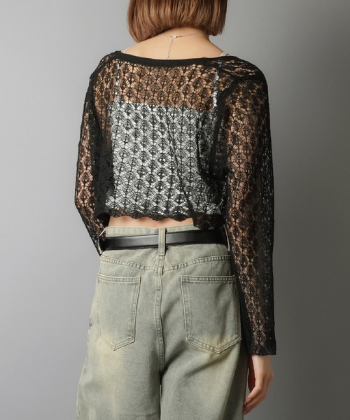 SPINNS（スピンズ）の「透かし編みニットボレロ/カーディガン（カーディガン/ボレロ・レディース・ホワイト/ブラック/アイボリー/ワイン・ONESIZE）」の21枚目の写真