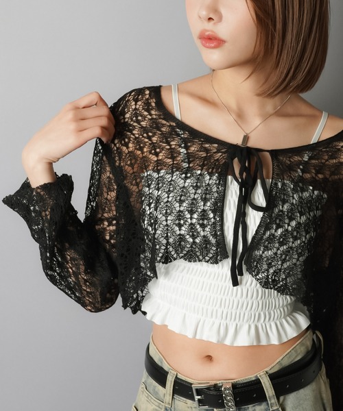 SPINNS（スピンズ）の「透かし編みニットボレロ/カーディガン（カーディガン/ボレロ・レディース・ホワイト/ブラック/アイボリー/ワイン・ONESIZE）」の18枚目の写真