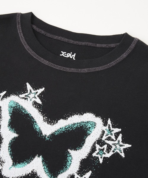 X-girl（エックスガール）の「STAR FLUTTER BUTTERFLY L/S BABY TEE（Tシャツ/カットソー・レディース・ブラック/オリーブ/ホワイト・S/M）」の5枚目の写真