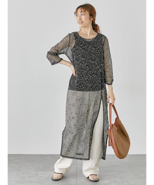 Lugnoncure(ルノンキュール)の「メッシュニットワンピース《2025summer catalog item》(ワンピース・レディース・オフホワイト/ベージュ/ブラック・F)」の12枚目の写真