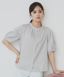 バンドカラータックブラウス【洗濯機洗い可/イージーアイロン/防シワ】