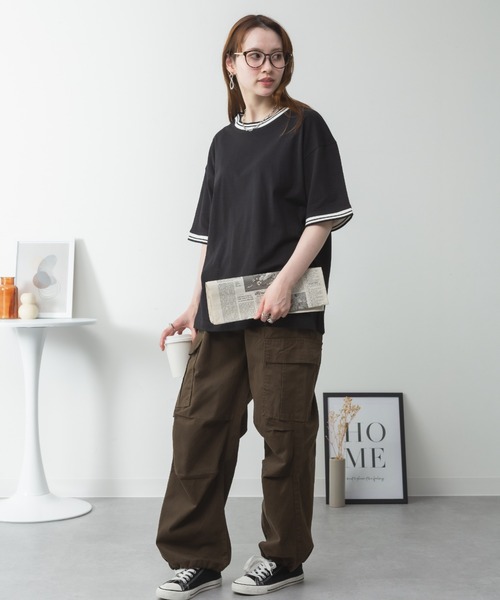 RCD(アールシーディー)の「配色袖リブライン入りTシャツ(Tシャツ/カットソー・レディース・ブラック/ホワイト・M-L/LL~3L/4L~5L)」の5枚目の写真