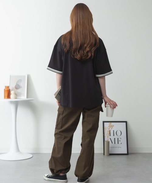 RCD(アールシーディー)の「配色袖リブライン入りTシャツ(Tシャツ/カットソー・レディース・ブラック/ホワイト・M-L/LL~3L/4L~5L)」の7枚目の写真