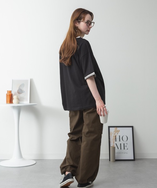 RCD(アールシーディー)の「配色袖リブライン入りTシャツ(Tシャツ/カットソー・レディース・ブラック/ホワイト・M-L/LL~3L/4L~5L)」の8枚目の写真