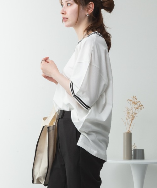 RCD(アールシーディー)の「配色袖リブライン入りTシャツ(Tシャツ/カットソー・レディース・ブラック/ホワイト・M-L/LL~3L/4L~5L)」の16枚目の写真