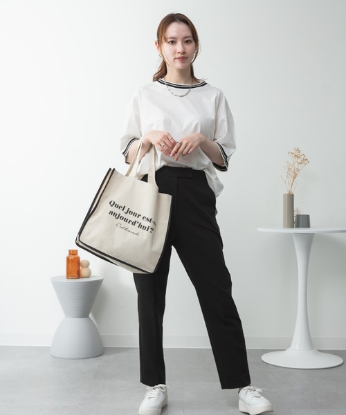 RCD(アールシーディー)の「配色袖リブライン入りTシャツ(Tシャツ/カットソー・レディース・ブラック/ホワイト・M-L/LL~3L/4L~5L)」の12枚目の写真