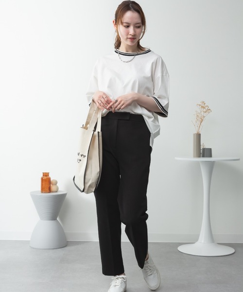 RCD(アールシーディー)の「配色袖リブライン入りTシャツ(Tシャツ/カットソー・レディース・ブラック/ホワイト・M-L/LL~3L/4L~5L)」の14枚目の写真