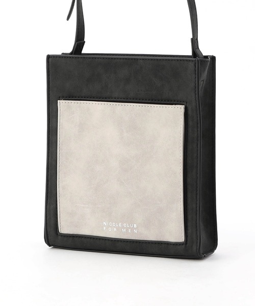 NICOLE CLUB FOR MEN(ニコルクラブフォーメン)の「スクエアショルダーミニバッグ(ショルダーバッグ・メンズ・ネイビー/ブラック/ブラック×グレー/グレー系・FREE)」の1枚目の写真